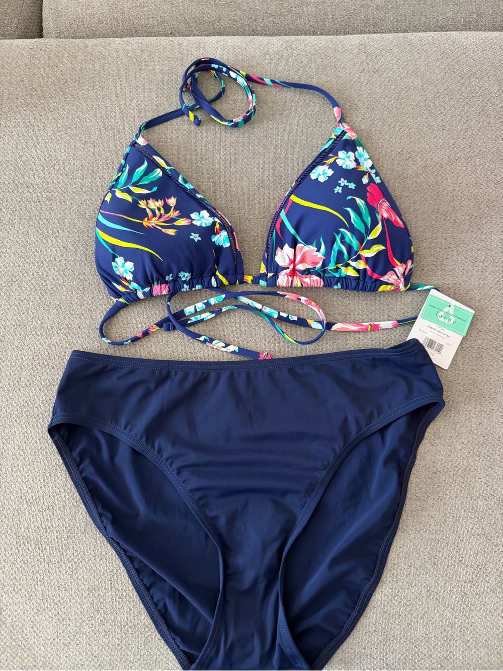 Navy Floral Triangle Bikini Set - Women Swim Bikinis
